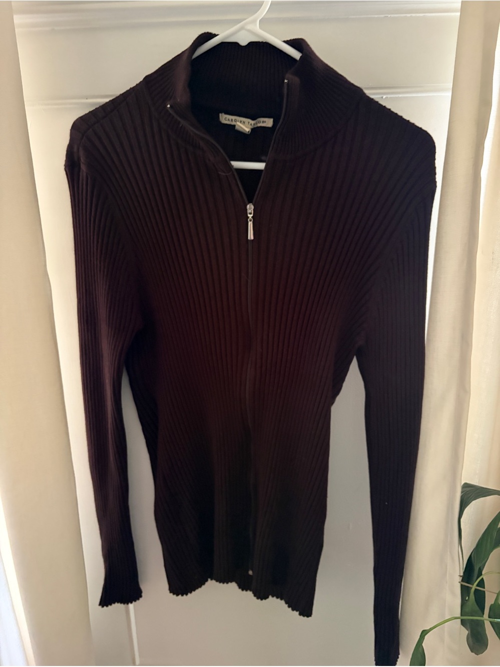 Carolyn Taylor Brown Zip Up Cardigan Sweater Size XL